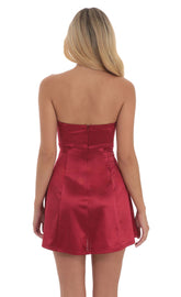 Satin Bow Cutout Strapless Dress in Red